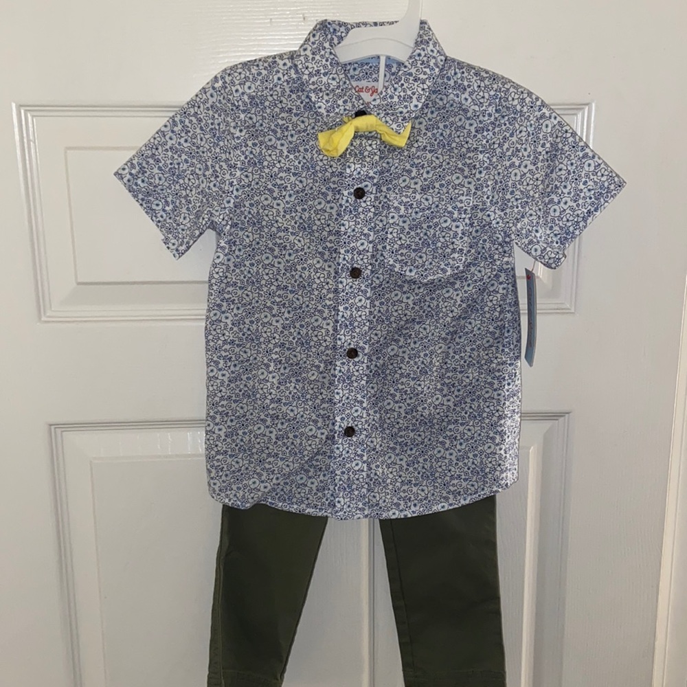 2pc boys pants set with bow tie